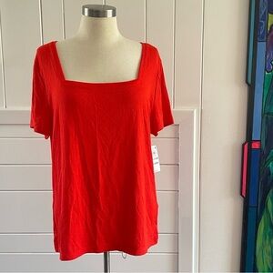 $20 SALE Fiery Red Square Neck Short Sleeve Top NWT Women’s Ribbed Tee ON 34th